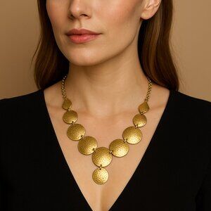 NWOT Gold Tone Catherine Malandrino Gold Tone Textured Diamond and Disc Necklace